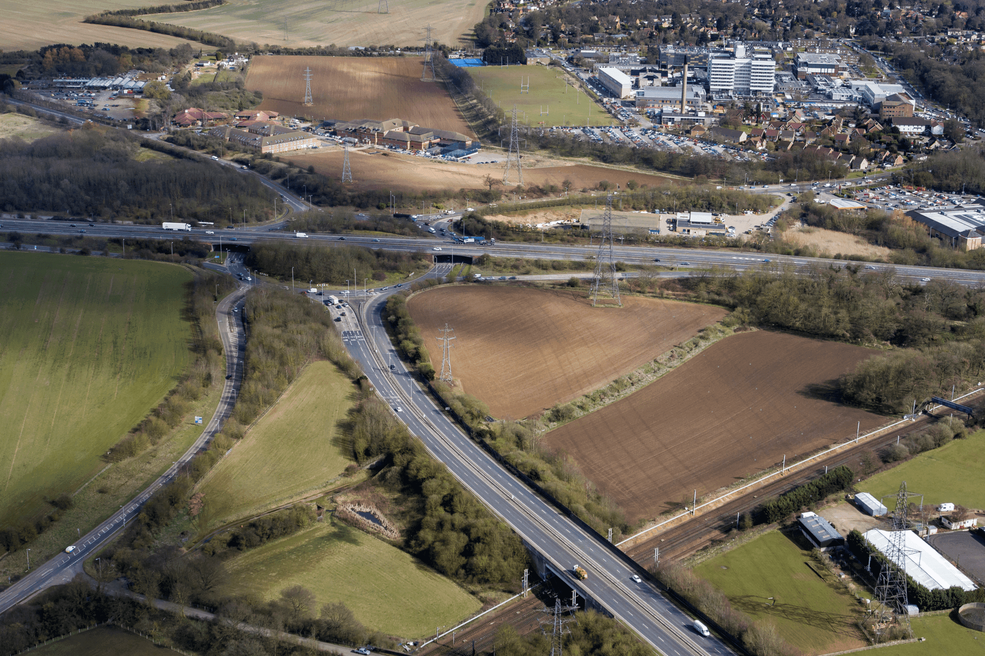 Scenic view with a road down the right side